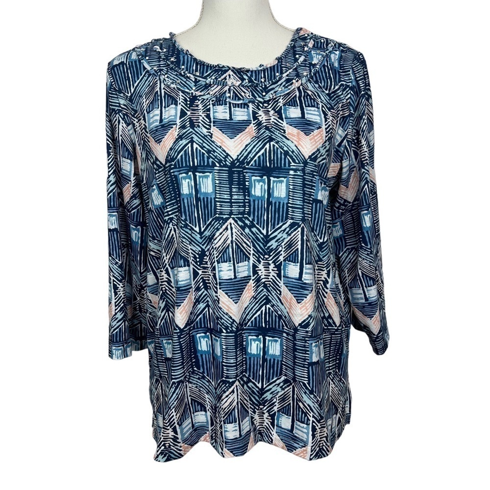 ALFRED DUNNER Women’s Pullover Top Sz Medium Multi Color Stud Embellishments